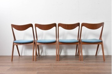 《張地の張り替え加工費込み》　スウェーデンヴィンテージ　希少モデル　Albin Johansson & Soner(アルビン・ヨハンソン&セーナー)　Storken(ストーケン)　背もたれのカーブが印象的なチーク材のダイニングチェア4脚セット　(R-087343)
