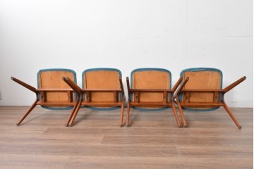 《張地の張り替え加工費込み》　スウェーデンヴィンテージ　希少モデル　Albin Johansson & Soner(アルビン・ヨハンソン&セーナー)　Storken(ストーケン)　背もたれのカーブが印象的なチーク材のダイニングチェア4脚セット　(R-087343)