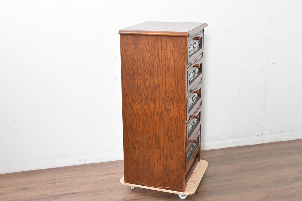 中古　美品　希少な廃番品!　ステンドグラスが目を引く5段チェスト　(R-087349)