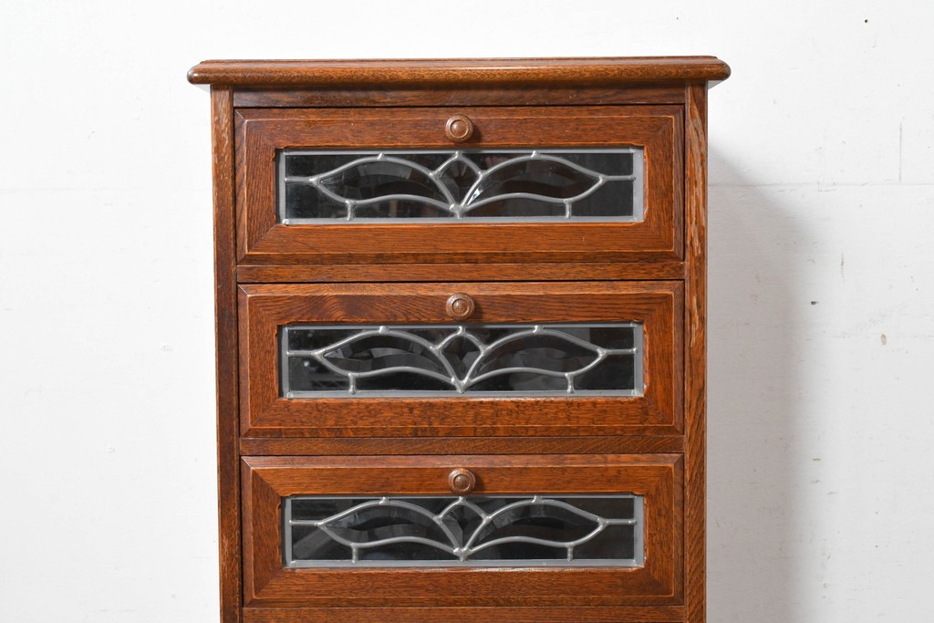 中古　美品　希少な廃番品!　ステンドグラスが目を引く5段チェスト　(R-087349)