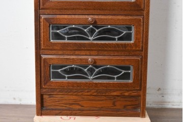 中古　美品　希少な廃番品!　ステンドグラスが目を引く5段チェスト　(R-087349)