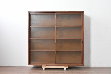 和製アンティーク　やわらかな透け感が魅力の結霜ガラス戸棚　(R-087353)