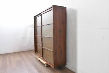 和製アンティーク　やわらかな透け感が魅力の結霜ガラス戸棚　(R-087353)