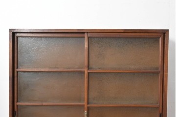 和製アンティーク　やわらかな透け感が魅力の結霜ガラス戸棚　(R-087353)