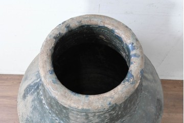 中国アンティーク　古玩　緑釉の色合いと質感が味わい深い大きな壺　(R-087354)
