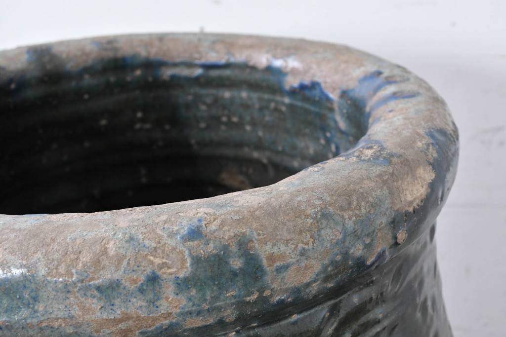 中国アンティーク　古玩　緑釉の色合いと質感が味わい深い大きな壺　(R-087354)