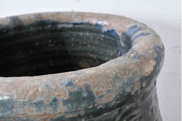 中国アンティーク　古玩　緑釉の色合いと質感が味わい深い大きな壺　(R-087354)