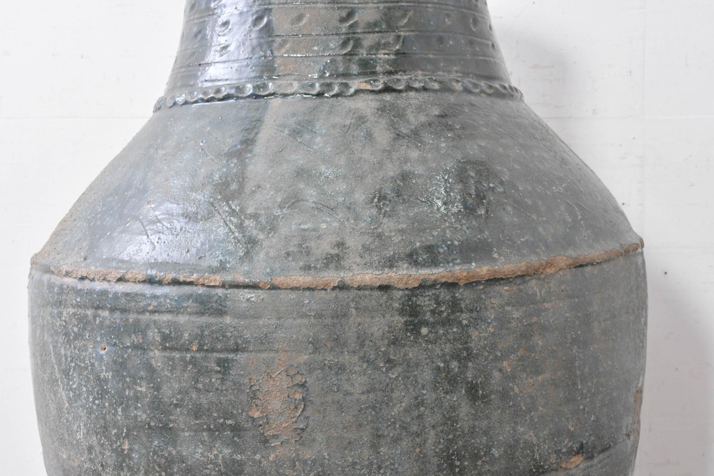 中国アンティーク　古玩　緑釉の色合いと質感が味わい深い大きな壺　(R-087354)