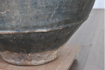 中国アンティーク　古玩　緑釉の色合いと質感が味わい深い大きな壺　(R-087354)