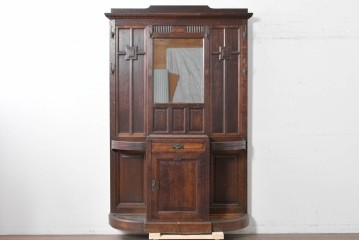 和製アンティーク　上手物!　楢(ナラ)材　彫刻が際立つ古い洋館のホールスタンド　(R-087357)