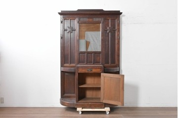 和製アンティーク　上手物!　楢(ナラ)材　彫刻が際立つ古い洋館のホールスタンド　(R-087357)