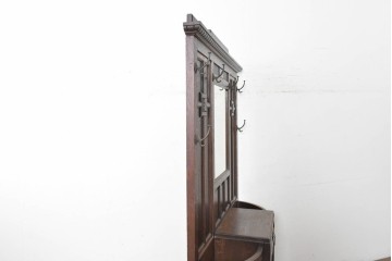 和製アンティーク　上手物!　楢(ナラ)材　彫刻が際立つ古い洋館のホールスタンド　(R-087357)