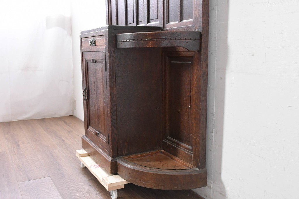 和製アンティーク　上手物!　楢(ナラ)材　彫刻が際立つ古い洋館のホールスタンド　(R-087357)