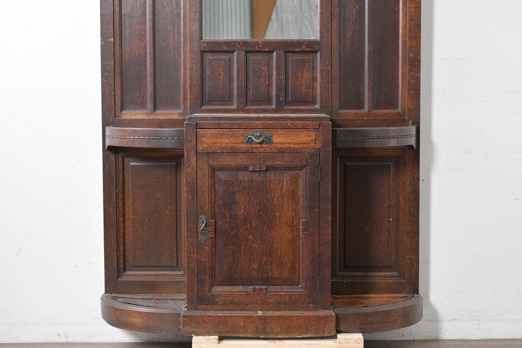 和製アンティーク　上手物!　楢(ナラ)材　彫刻が際立つ古い洋館のホールスタンド　(R-087357)