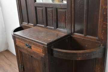 和製アンティーク　上手物!　楢(ナラ)材　彫刻が際立つ古い洋館のホールスタンド　(R-087357)