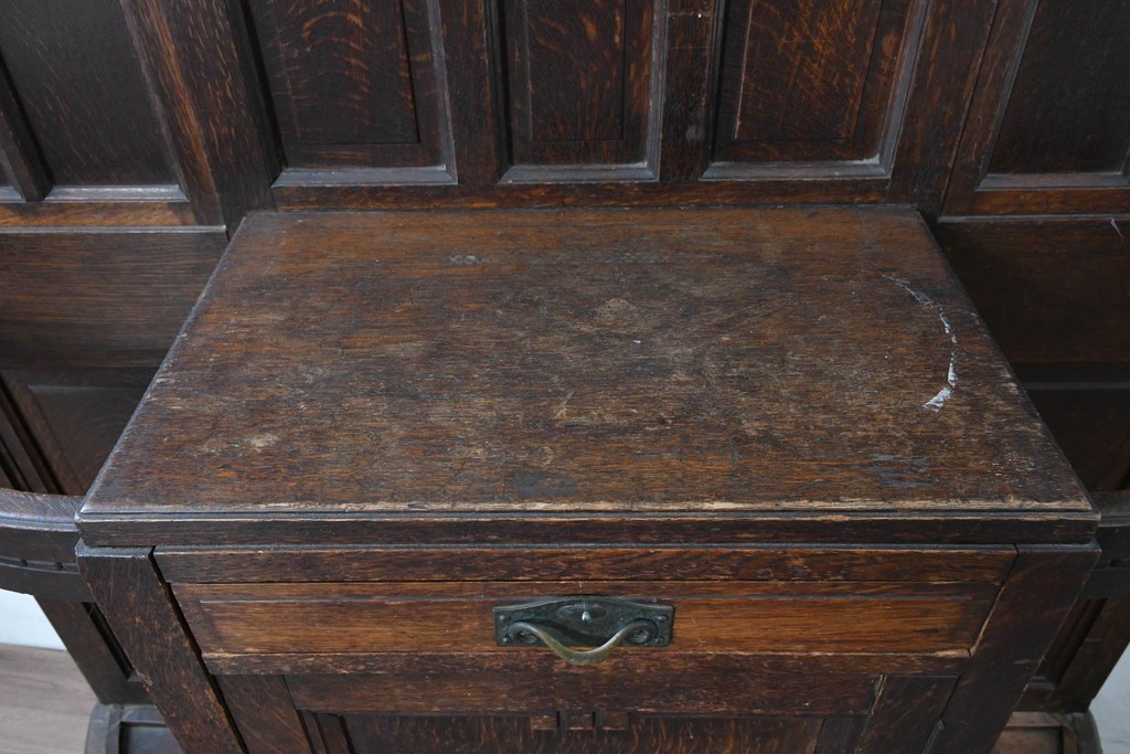 和製アンティーク　上手物!　楢(ナラ)材　彫刻が際立つ古い洋館のホールスタンド　(R-087357)