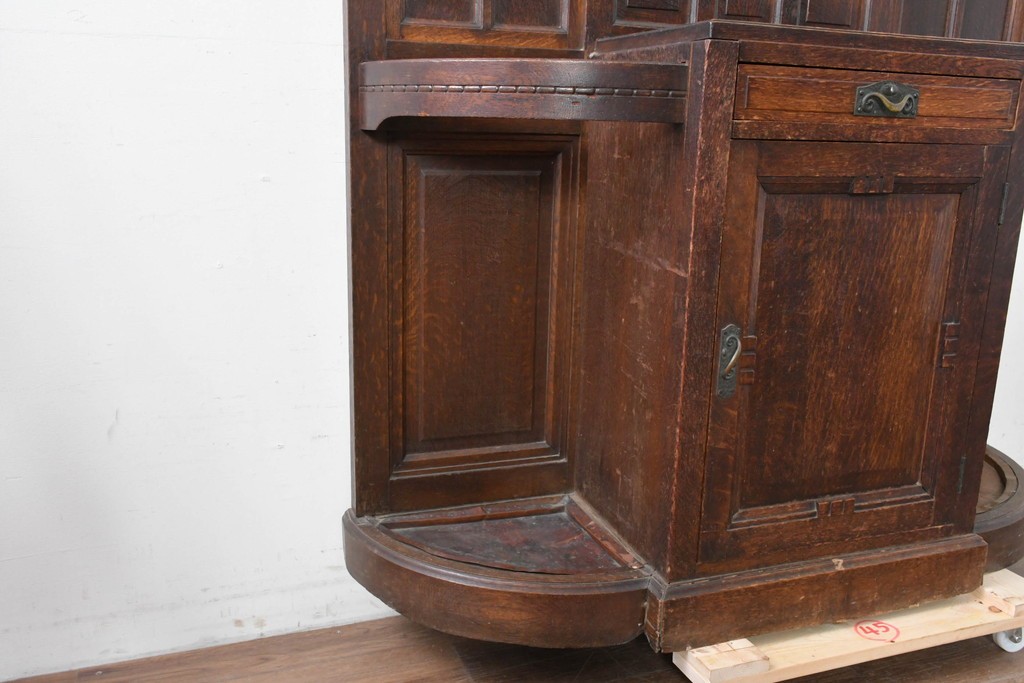 和製アンティーク　上手物!　楢(ナラ)材　彫刻が際立つ古い洋館のホールスタンド　(R-087357)