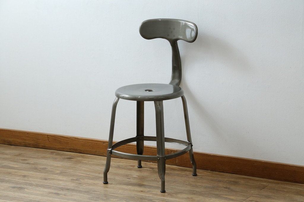 中古　美品　フランス　オールスチール製　Whale Tail(ホエールテイル・チェア)　工業用チェアの名作!　Nicolle Chair(ニコルチェア)　定価約6万円　(R-087359)