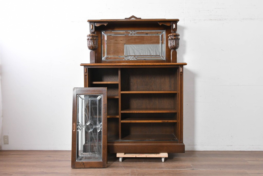 中古　美品　希少な廃番品　三越家具(現カントリーハウス)　Brugge(ブルージュ)　優美な装飾のミラー付きキャビネット　(R-087360)