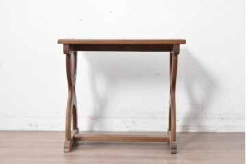 オランダヴィンテージ　オーク材　タイルトップと曲線脚が目を引くサイドテーブル　(R-087364)