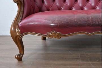 中古　スペイン　VARO,S.A. VALENTI(バロッサバレンティ)　本革　クラシカルなデザインの二人掛けソファ　(R-087369)