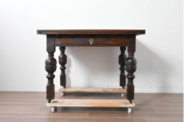 イギリスアンティーク　オーク材　大振りサイズのドローリーフテーブル　(R-087371)