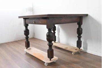 イギリスアンティーク　オーク材　大振りサイズのドローリーフテーブル　(R-087371)