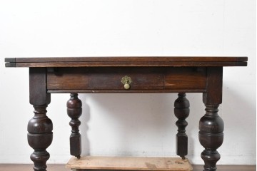 イギリスアンティーク　オーク材　大振りサイズのドローリーフテーブル　(R-087371)