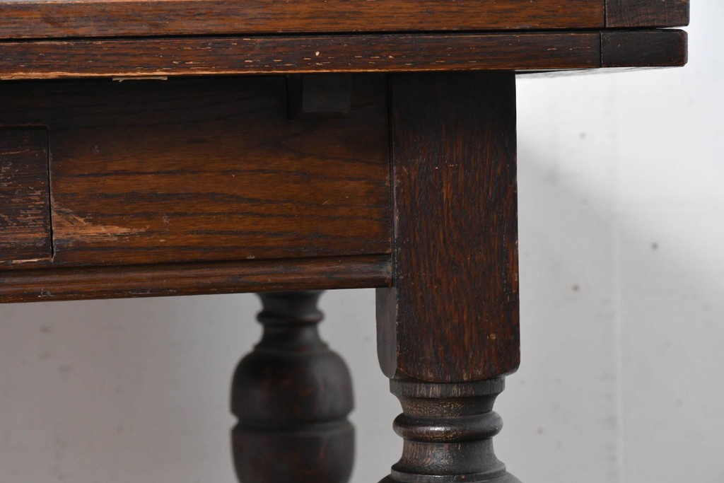 イギリスアンティーク　オーク材　大振りサイズのドローリーフテーブル　(R-087371)