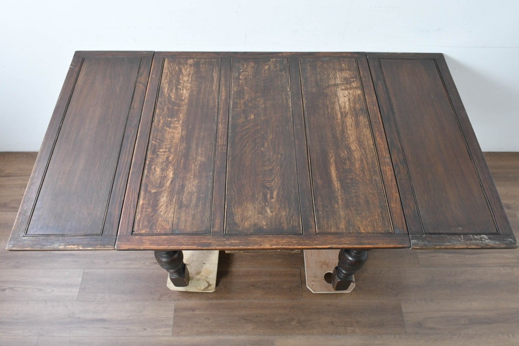 イギリスアンティーク　オーク材　大振りサイズのドローリーフテーブル　(R-087371)