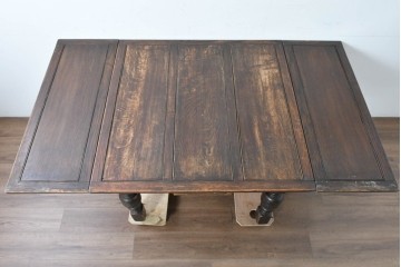 イギリスアンティーク　オーク材　大振りサイズのドローリーフテーブル　(R-087371)