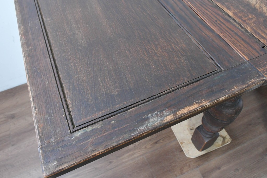 イギリスアンティーク　オーク材　大振りサイズのドローリーフテーブル　(R-087371)