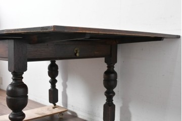 イギリスアンティーク　オーク材　大振りサイズのドローリーフテーブル　(R-087371)