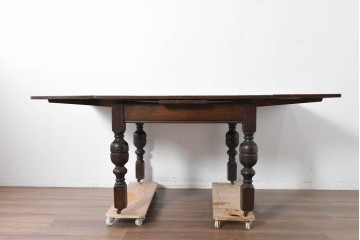 イギリスアンティーク　オーク材　大振りサイズのドローリーフテーブル　(R-087371)