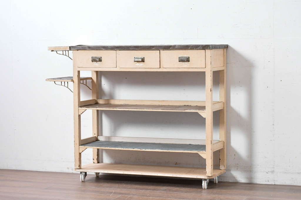 【簡易リペア限定品】和製アンティーク　天板銅板仕上げ　引き出しきのコンソールテーブル　(R-087372)