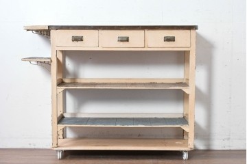 【簡易リペア限定品】和製アンティーク　天板銅板仕上げ　引き出しきのコンソールテーブル　(R-087372)