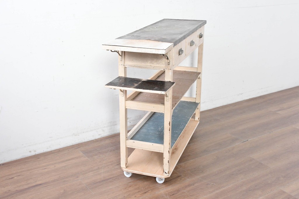 【簡易リペア限定品】和製アンティーク　天板銅板仕上げ　引き出しきのコンソールテーブル　(R-087372)