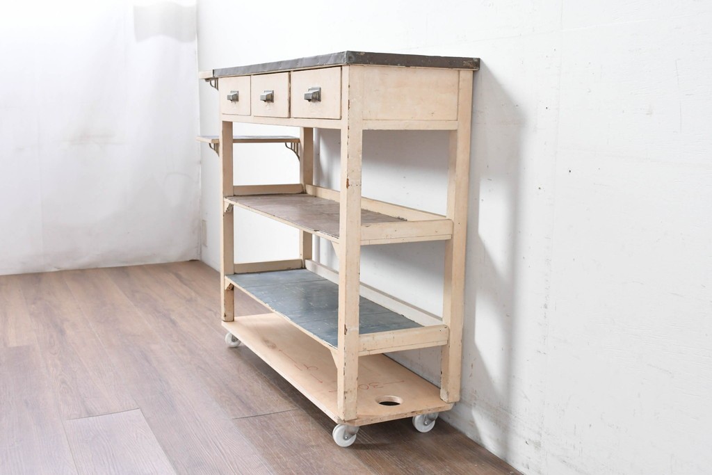 【簡易リペア限定品】和製アンティーク　天板銅板仕上げ　引き出しきのコンソールテーブル　(R-087372)