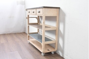 【簡易リペア限定品】和製アンティーク　天板銅板仕上げ　引き出しきのコンソールテーブル　(R-087372)