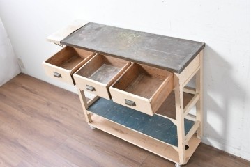 【簡易リペア限定品】和製アンティーク　天板銅板仕上げ　引き出しきのコンソールテーブル　(R-087372)