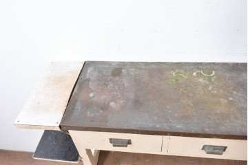 【簡易リペア限定品】和製アンティーク　天板銅板仕上げ　引き出しきのコンソールテーブル　(R-087372)