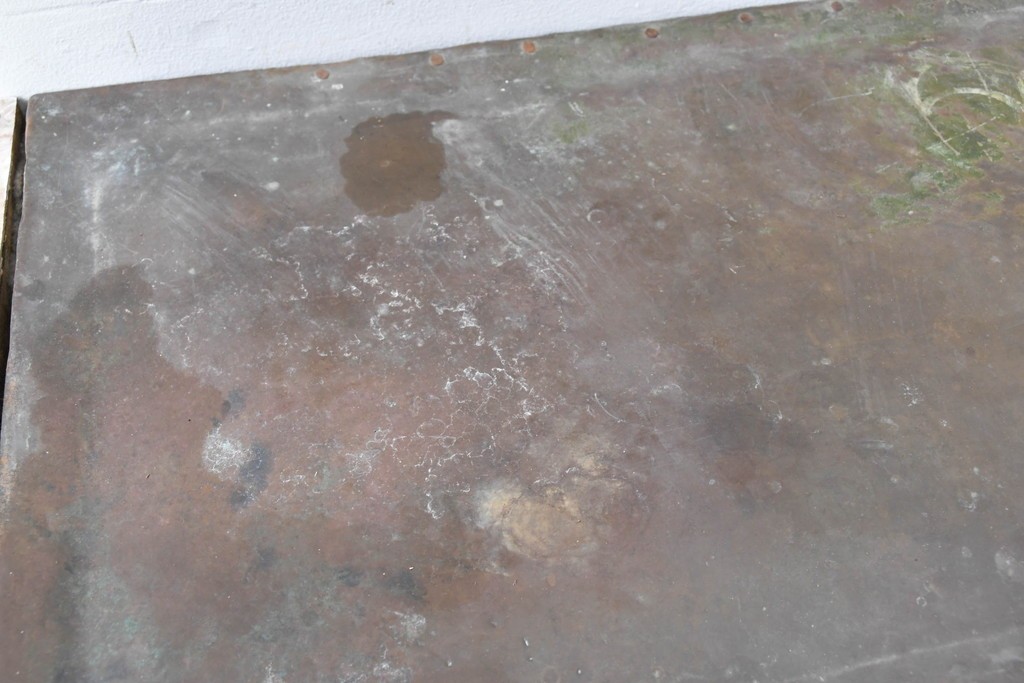 【簡易リペア限定品】和製アンティーク　天板銅板仕上げ　引き出しきのコンソールテーブル　(R-087372)