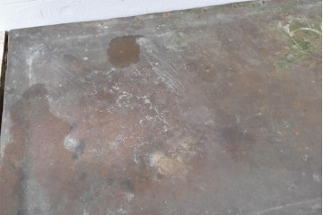 【簡易リペア限定品】和製アンティーク　天板銅板仕上げ　引き出しきのコンソールテーブル　(R-087372)