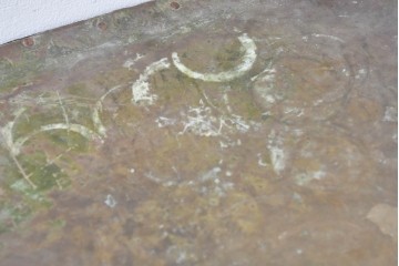 【簡易リペア限定品】和製アンティーク　天板銅板仕上げ　引き出しきのコンソールテーブル　(R-087372)