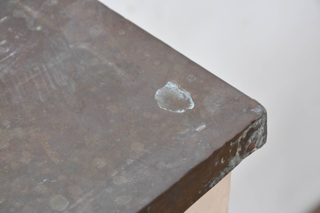 【簡易リペア限定品】和製アンティーク　天板銅板仕上げ　引き出しきのコンソールテーブル　(R-087372)