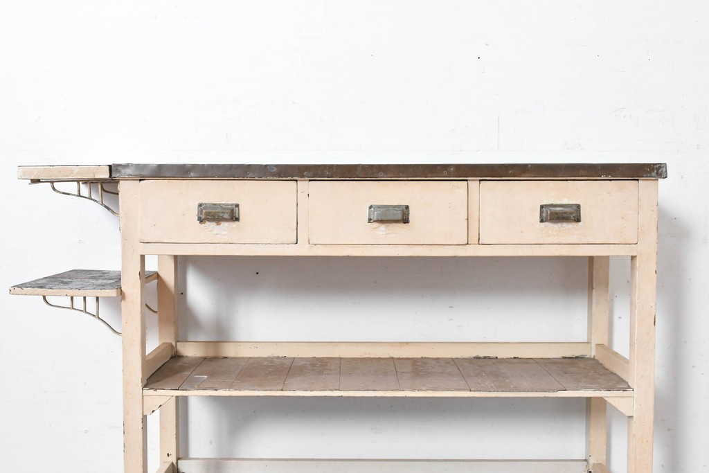 【簡易リペア限定品】和製アンティーク　天板銅板仕上げ　引き出しきのコンソールテーブル　(R-087372)