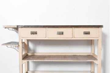 【簡易リペア限定品】和製アンティーク　天板銅板仕上げ　引き出しきのコンソールテーブル　(R-087372)