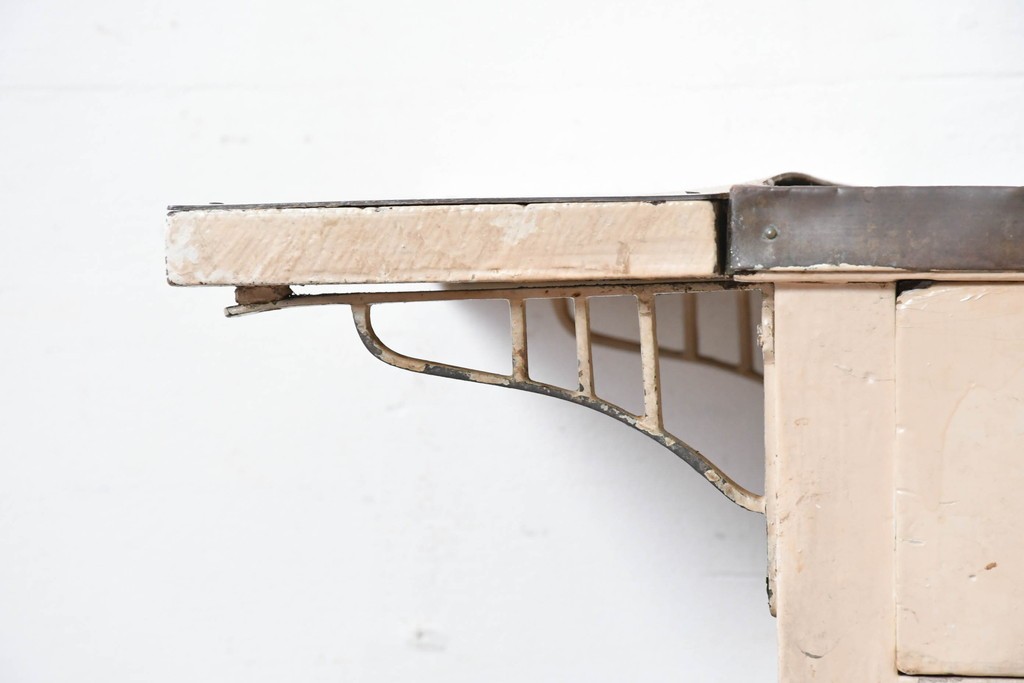 【簡易リペア限定品】和製アンティーク　天板銅板仕上げ　引き出しきのコンソールテーブル　(R-087372)