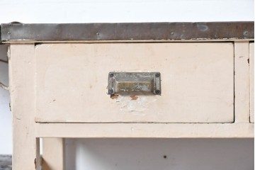 【簡易リペア限定品】和製アンティーク　天板銅板仕上げ　引き出しきのコンソールテーブル　(R-087372)