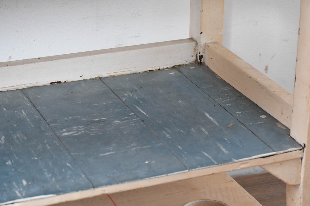 【簡易リペア限定品】和製アンティーク　天板銅板仕上げ　引き出しきのコンソールテーブル　(R-087372)